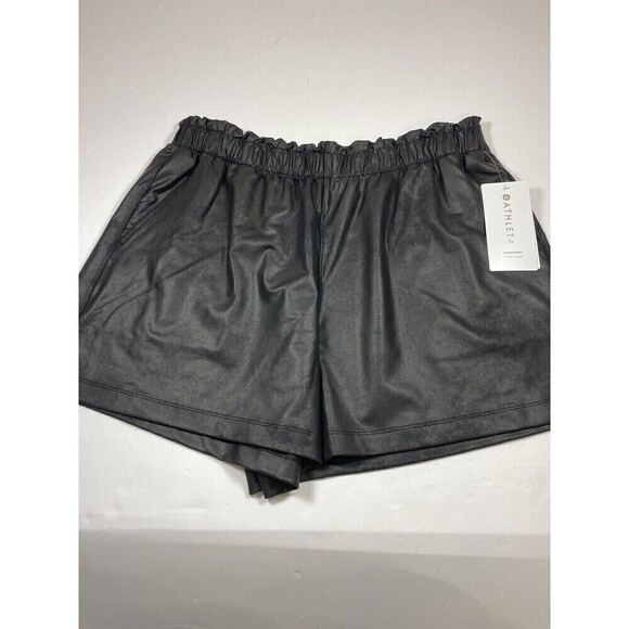 NWT Athleta Gleam Shorts Black Large Relaxed Pull On Elastic Waist Faux Leather - Picture 14 of 15